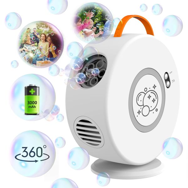 Bubble Machine, Portable Rechargeable Bubble Maker Toy for Kids, 90°/360°Rotating, 500ml Automatic Bubble Blower for 3 4 5 6 Year Old Toddlers Girls Boys Gifts, Outdoor Party Wedding Birthday Toys