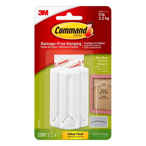 Command Wire Back Hangers, Holds up to 3 lb, 3 Hangers with 6 Command Strips, Damage Free Hanging Picture Hangers for Wire Back Frames up to 11" x 17", No Tools Frame Hanger for Living Spaces