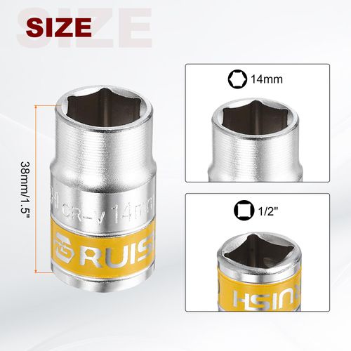 HARFINGTON 2pcs 1/2" Drive 6 Points Socket 14mm Metric Shallow Impact Socket CR-V Steel Flip Socket Spindle Axle Nut Impact Socket for Home Auto Hex Nuts Bolts Repair, Silver Yellow