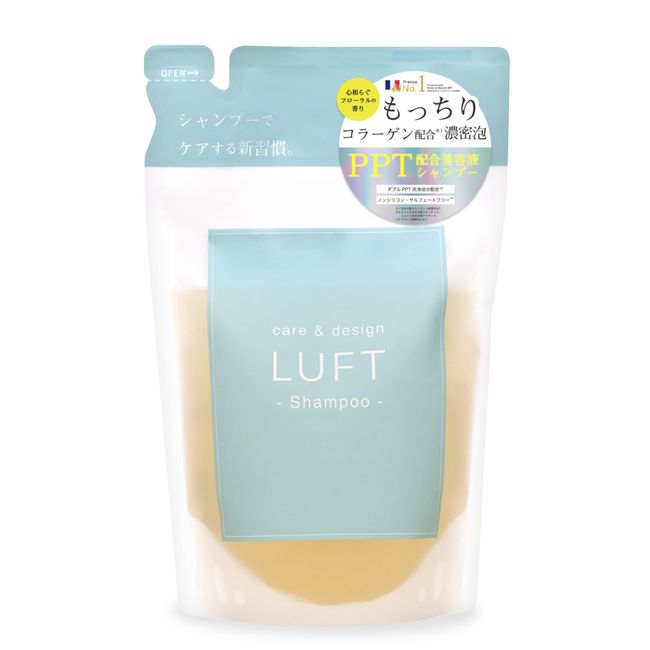 LUFT Care & Design Shampoo Refill, 14.1 fl oz (410 ml), Smooth Type, Relaxing Scent, Teal and Floral
