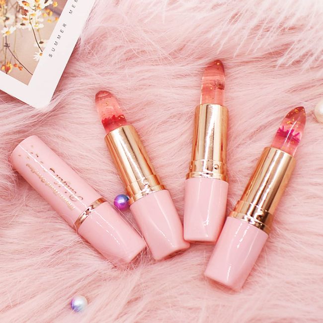 3 Pcs Color Change Crystal Flower Jelly Lipstick, Long Lasting Non-Stick Cup Nutritious Moisturizing Magic PH Temperature Lipstick Makeup Gift Set for Women and Girls