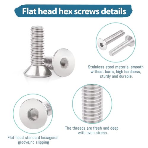 M6 (6mm x 12mm) Hex Socket Countersunk Machine Screws, 50PCS M6 Countersunk Bolts 12mm, Leryati Din7991 A2-Stainless Steel Hex Countersunk Screws - Countersunk Hex Bolts