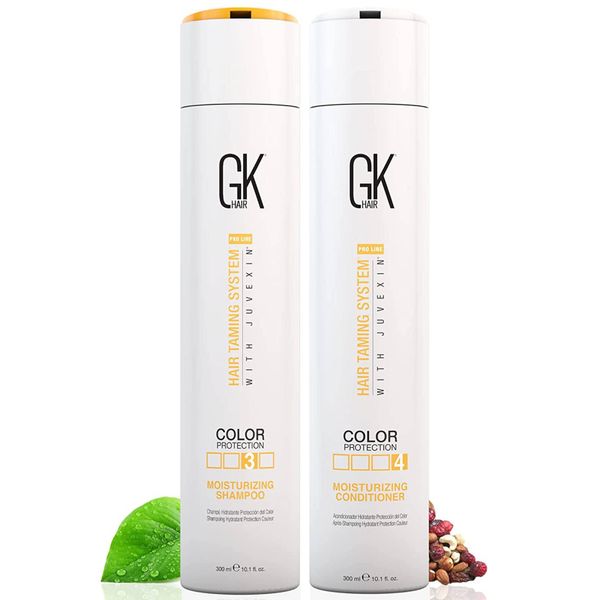 GK HAIR Global Keratin Moisturizing Shampoo and Conditioner Duo 300ml Hydrating Formula for Normal to Dry Hair Colour Protection Infused with Keratin Healthier Sulfate Paraben Free Suitable Men Women