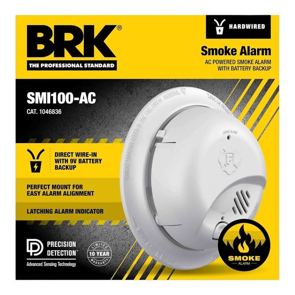 NEW BRK SMI100-AC Hardwire Smoke Alarm 85dB Battery Backup Ionization UL