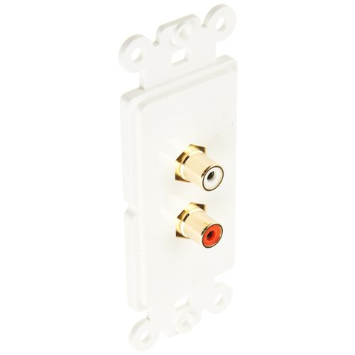 Decora 2 RCA Wall Plate Insert, White, RCA Stereo Couplers (Red/White), 2 RCA Female Insert for sub woofer, Stereo Ports