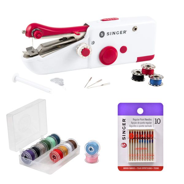 Singer Bundle - Stitch Sew Quick, 12 Class 15 Threaded Bobbins - Assorted Colors, 10ct Regular Point Needles