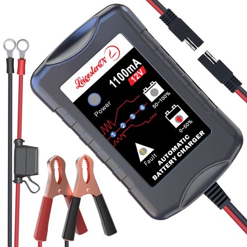 LST 12V Battery Trickle Charger Maintainer Portable Smart Float Charger for Car Motorcycle Lawn Mower SLA AGM Gel Cell Wet Lead Acid Batteries