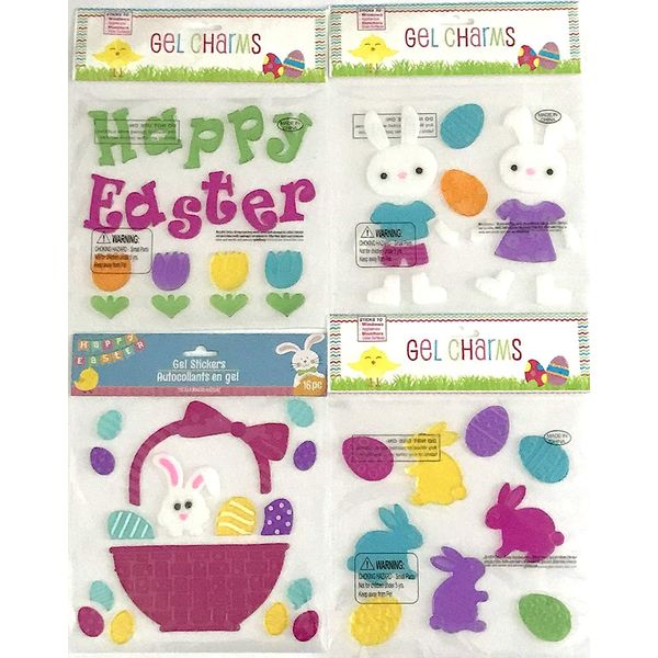 Nantucket Easter Spring Gel Clings: Bunny, Eggs, Flowers, Decoration Pack