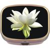 White Flower Brass Rectangle Pill Box