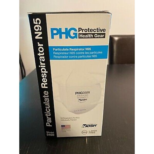 PHG Protective Health Gear N95 Mask NIOSH Box Of 50 Model 5160 Made in the USA