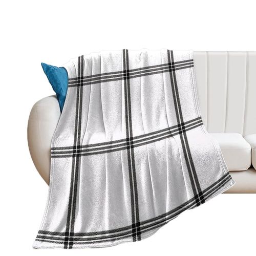 Thicken Throw Blankets 60x80in Cream and Black Windowpane Plaid Flannel Fleece Blankets for Bed Couch Sofa Chair Office, Microfiber Warm Cozy Fuzzy Plush Super Soft Blankets and Throws