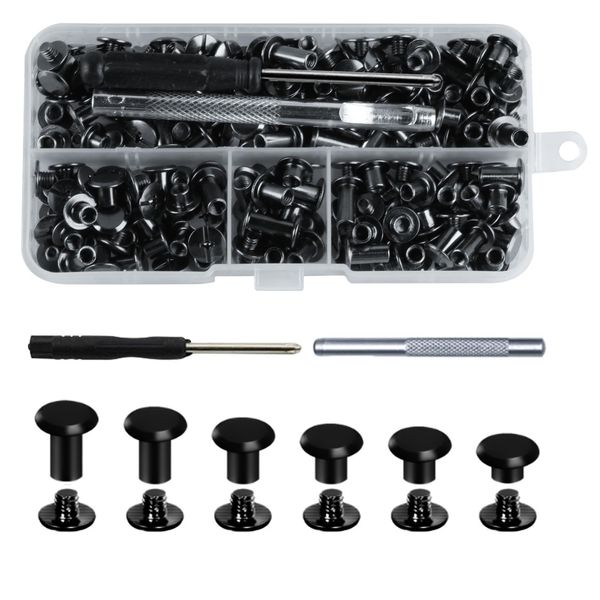 120 Set M5 Chicago Buchschrauben, Chicago Schrauben, Chicago Binding Schraubennieten Nägel, Buchbinderschrauben Schraubnieten, Gürtelschrauben für Leder Taschen Gepäck Verbindungsschrauben(Schwarz)