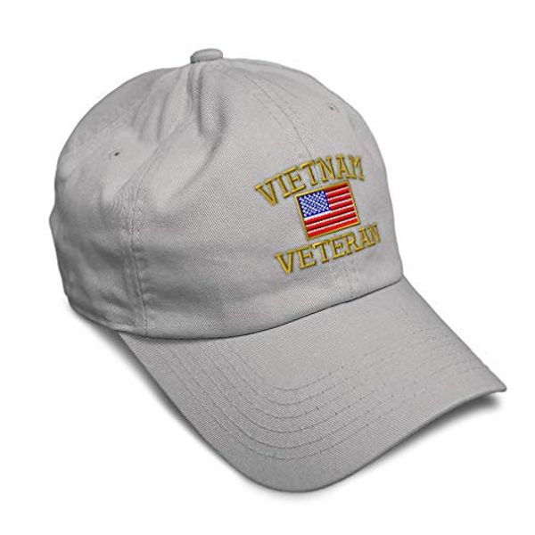 Soft Baseball Cap Vietnam Veteran War B Embroidery Twill Cotton Dad Hats for Men & Women Buckle Closure Light Grey