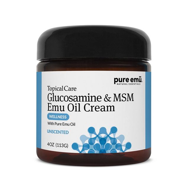 Pure Emu Glucosamine & MSM Emu Oil Cream| Topical Cream Infused with Pure, Fully Refined Emu Oil | Unscented, Gentle Moisturizer, 4 oz (7773)