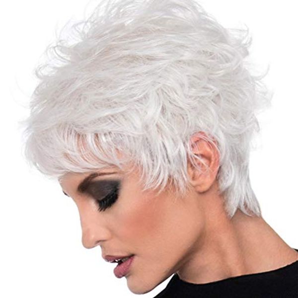 Wig Short Hair Women's Fluffy Real Silver White Middle-aged Old Fashion Wig