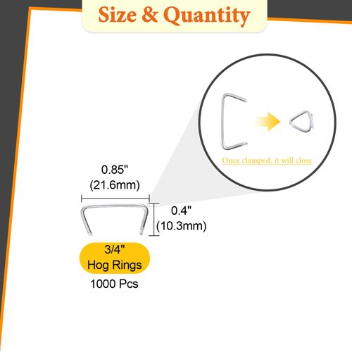 Rustark 1000 Pcs 3/4" Galvanized Hog Rings, Professional Upholstery Hog Rings Set for Furniture,Fencing,Bagging, Railing, Sausage Casing, Meat bags, Shock Cords