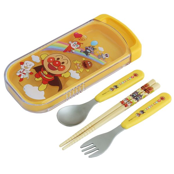LEC Anpanman Slide-Open 3 Piece Set (Chopsticks, Spoon & Fork) Yellow
