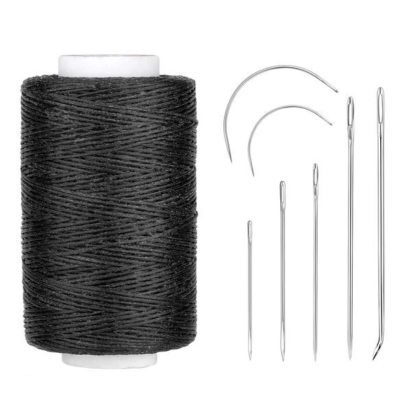 Namner 250M Leather Waxed Thread, Sewing Waxed Thread Cord with Leather Needles, Upholstery Repair Sewing Thread Kit for Bookbinding, Shoe Repairing, Leather Projects, 150D/Black