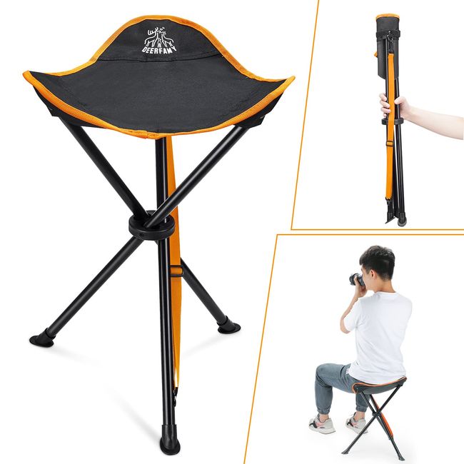 DEERFAMY Outdoor Chair, Compact, Lightweight, Portable, Fishing, Folding Chair, 22.0 inches (56 cm) Height, Folding Chair, Stool, Load Capacity 220.5 lbs (100 kg), No Assembly Required, Portable