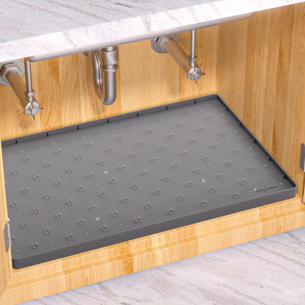 Sdpeia Under Sink Organizer Waterproof Under Sink Mat for Kitchen and Bathroom - Protects Cabinets from Leaks 22 x 14 inches Shelf Liner Feeding Mat Litter Mat(Grey)