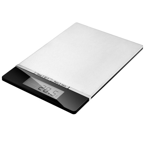 Venga! High precision Digital Kitchen Food Scale, weighs up to 5kg in steps of 1 g, Stainless Steel Cover, With Ambiance Temperature Sensor and Clock, Black/Stainless Steel, VG EKS 3000