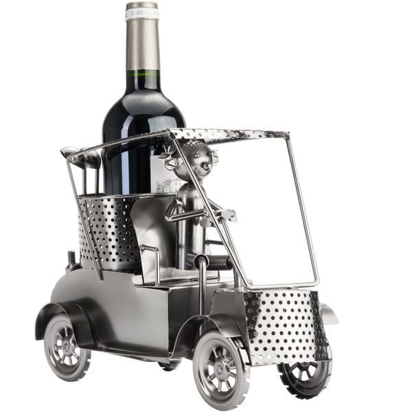 BRUBAKER Wein Flaschenhalter Golfer in einem Golfcart - Metall Skulptur - Geschenk mit Geschenkkarte