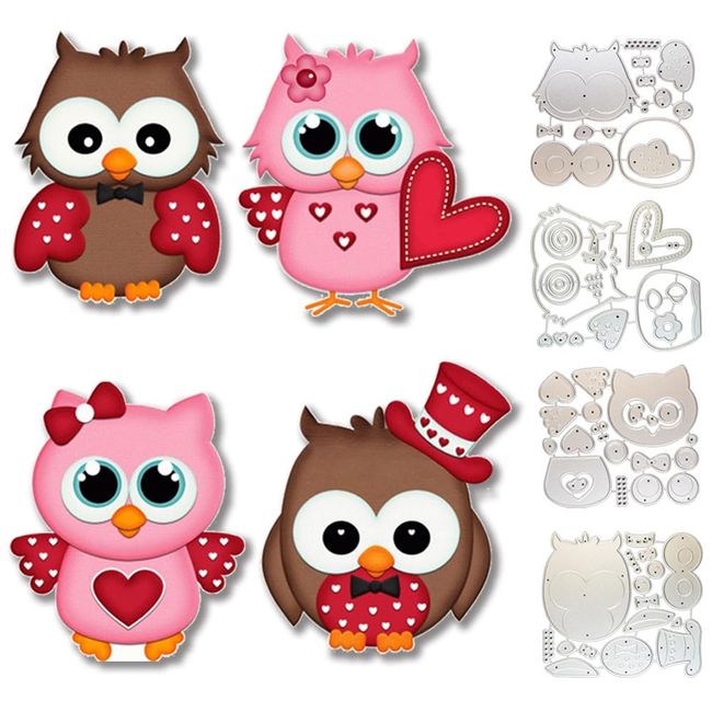 MYLbeter 4 Sets Valentine's Day Cutting Dies for Scrapbooking Cute Owl Lovers Die Cuts Heart Stencils Template Dies for Card Making Embossing Paper Craft DIY Card Decoration