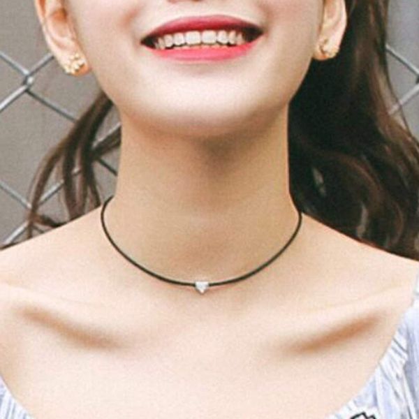 YienDoo Fashion Silver Tiny Love Choker Necklace Chain Dainty Leather Collar Short Necklace Punk Charm Jewelry for Women and Girls