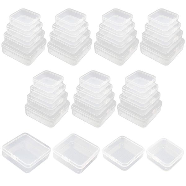 LJY 32 Pieces Mixed Sizes Square Empty Mini Clear Plastic Storage Containers Box Case with Lids for Small Items and Other Craft Projects