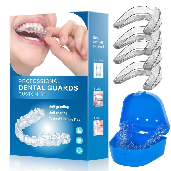 Mouth Guard for Teeth Grinding and Clenching, Anti Grinding Mouth Guard for Sleeping at Night, Best Gum Shield for Adults & Kids, Reusable Mouth Guards Grinding Teeth to Prevent Bruxism, 4 Pack