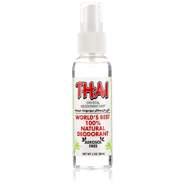 THAI Travel Sized Crystal Mist Deodorant Body Spray, Unscented, 2 Fluid Ounce