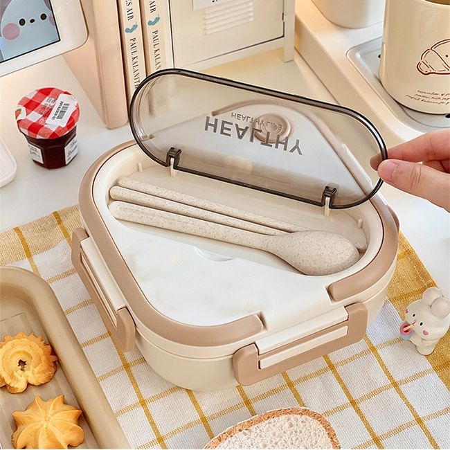 850/1100Ml Wheat Straw Lunch Box with Spoon Chopsticks Microwave