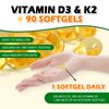 (2 PACK) Vitamin D3 K2 10000iu 3 Month Supply for Healthy Muscle Function, Bone 