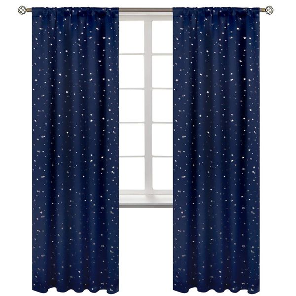 BGment Kids Blackout Curtains for Bedroom, Rod Pocket Room Darkening Curtains Decoration Thermal Insulation Window Drapes for Nursery, Children Room, 2 Panels, Each 52 x 84 Inch, Navy Blue