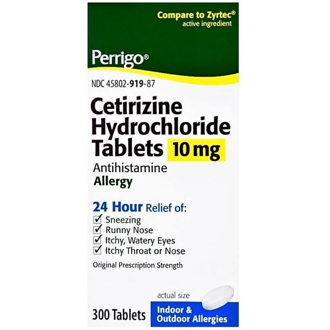 Perrigo Cetirizine HCl 10 mg 24 Hour Allergy Relief - 300 Tablets | Zyrtec