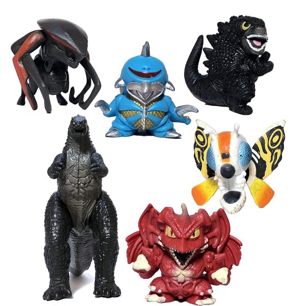 TwCare Set of 6 Godzilla Toys Birthday Kids Action Figures Destoroyah Gigan MUTO Mothra Chibi King of The Monsters Pack Plastic Mini Dinosaur Movie Playsets Cake Toppers Package