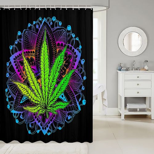 Marijuana Leaf Shower Curtains Green Weed Decor Waterproof Shower Curtain Boho Blue Purple Mandala Printed Bath Curtain Bohemian Exotic Cannabis Trippy Leaves Bathtub Shower Curtain,72" W x 72" L