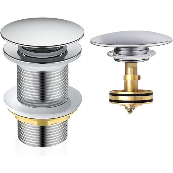 Basin Sink Waste Slotted Pop Up Click Clack Sprung Plug with Overflow for Bathroom Sink Tap Frap, Polished Chrome,Brass and stainless steel,verhindern Blockierung Korb (Without Overflow)