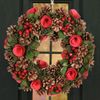 14" Decorated Red Rose & Pine Cone Artificial Winter Wreath (BJ92)