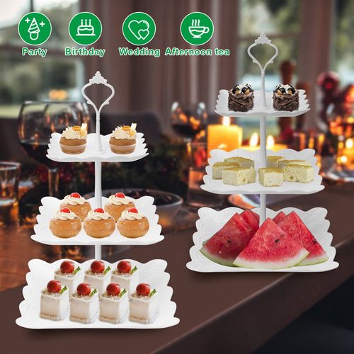 Coitak Plastic Cupcake Stands, 3 Tier Cupcake Stand, Dessert Tower Tray for Tea Party, Baby Shower and Wedding (2 Pack)