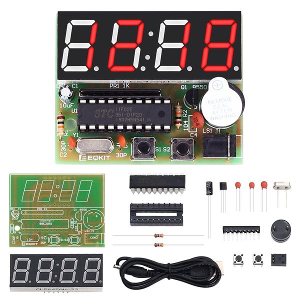 MiOYOOW 4-Digit Digital Clock Kits with PCB, DIY Alarm Clock Soldering Project Kit for Learning Electronics Soldering Practice with English Instructions