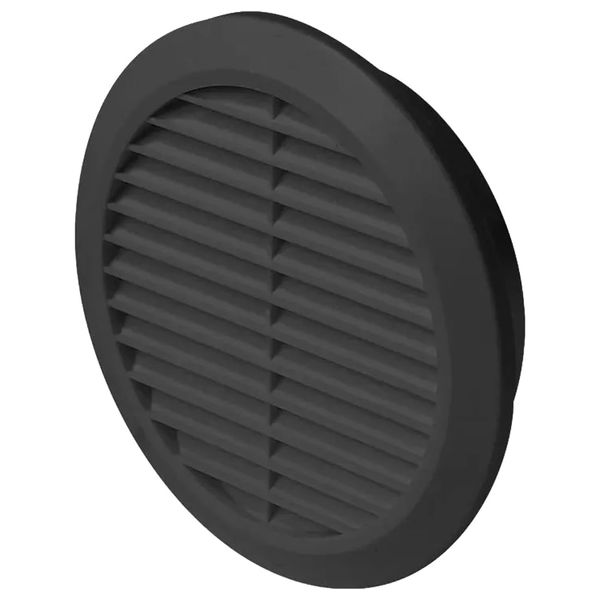 Graphite Grey Louvred Wall Vent Grille with Flyscreen for Ø 100 mm / 4" Round Wall Outlet - Air Ventilation Duct Cover with Anti-Insect Mesh and Rear Spigot, Tough and Durable ABS Plastic