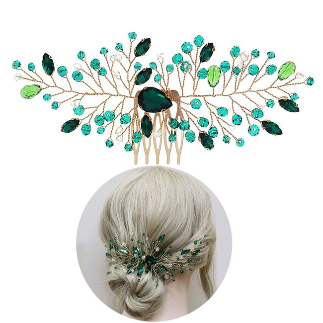 Green Crystal Hair Comb Wedding Hair Accessories for Women Teardrop Emerald Headpiece Hair Vine for Bride Bridesmaid Girls Rhinestone Hair Piece