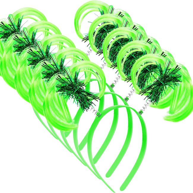 WILLBOND 6 Pieces Tinsel Wrapped Feathers Ponytails Headbands Crazy Hair Day Costume Party Bopper Headwear Bopper for Women(Green)