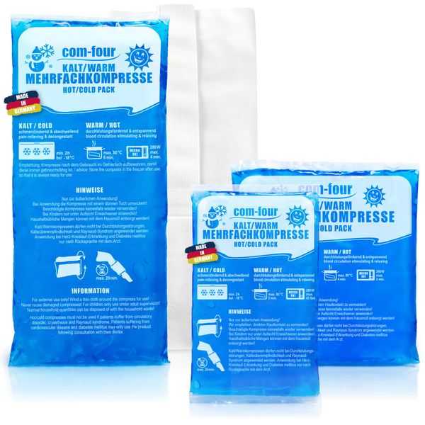 COM-FOUR® 3x Multiple compresses in 3 different sizes with fleece cover - Cold and warm compresses - Economy pack multiple compresses - Made in Germany (003 pieces - mix)