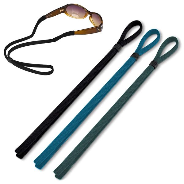 AFCJLTO Sporty Glasses Strap Set, 3 Adjustable Sunglass Lanyards, Non-Slip and Fits Women, Men, Kids, Glasses Securing for Any Activity, black
