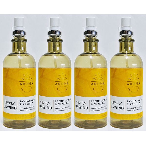 4 Bath & Body Works Aromatherapy SANDALWOOD VANILLA Oils Mist 5.3 oz