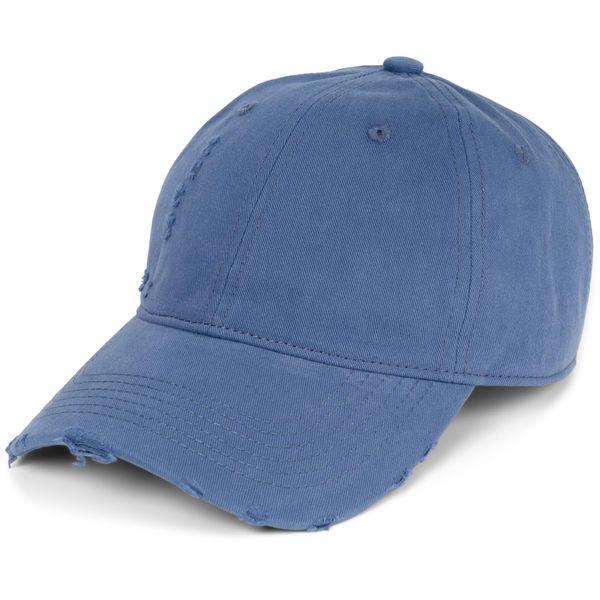 styleBREAKER Unisex Baseball Cap Destroyed Look mit Rissen, 6 Panel Cap Einfarbig, Basecap Schnalle verstellbar 04023092, Farbe:Blau