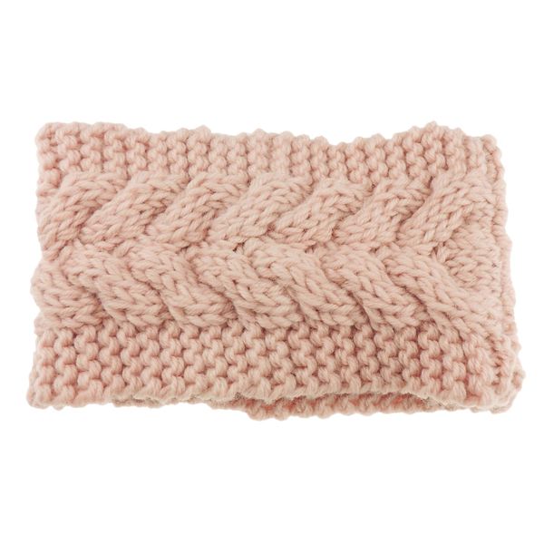 Cute Womens Wide Chunky Cable Ribbed Fashion Winter Woolen Warm Apres Ski Knit Knitted Crochet Fluffy Twist Turban Knotted Knot Earmuffs Ear Warmer Headwear Hairband Headband Headwrap Hat (Baby Pink)