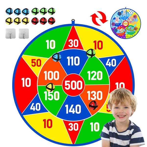 Jesitai Kids Double Sided Dart Board with 12 Sticky Ball Toys, Indoor Outdoor Games And Birthday Party, Suitable For 3 4 5 6 7 8 9 10 11 12 Year Old Boys And Girls（25.5in/65cm